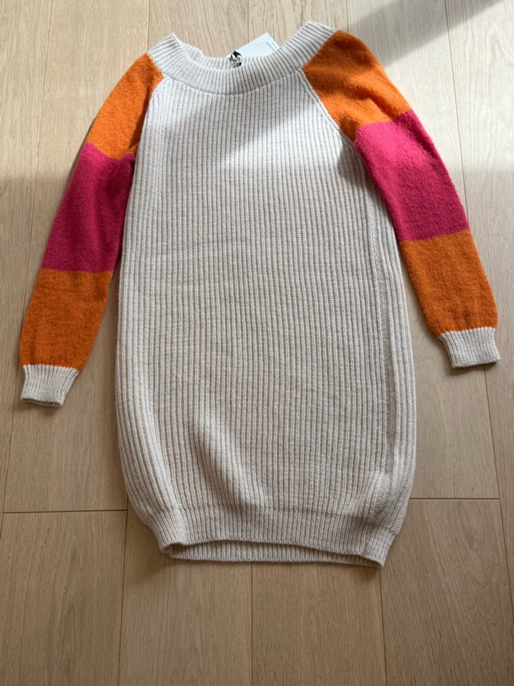 COCOGIO Italy Knit Sweater Dress Alpaca Wool Blend Cream Colorblock Sleeve M - Picture 2 of 5